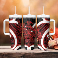 Whero Aotearoa Atua Tumatauenga Tumbler With Handle Maori God Of War Tiki With Taiaha LT14 - Polynesian Pride