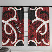 Whero Aotearoa Atua Tumatauenga Personalised Window Curtain Maori God Of War Tiki With Taiaha LT14 With Hooks Red - Polynesian Pride
