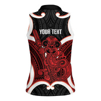 Whero Aotearoa Atua Tumatauenga Personalised Women Sleeveless Polo Shirt Maori God Of War Tiki With Taiaha LT14 - Polynesian Pride