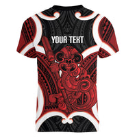 Whero Aotearoa Atua Tumatauenga Personalised Women V-Neck T-Shirt Maori God Of War Tiki With Taiaha LT14 - Polynesian Pride