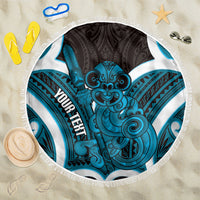 Kikorangi Aotearoa Atua Tumatauenga Personalised Beach Blanket Maori God Of War Tiki With Taiaha LT14 One Size 150cm Blue - Polynesian Pride