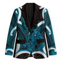 Kikorangi Aotearoa Atua Tumatauenga Personalised Blazer Maori God Of War Tiki With Taiaha LT14 Unisex Blue - Polynesian Pride