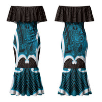 Kikorangi Aotearoa Atua Tumatauenga Personalised Couples Matching Mermaid Dress and Long Sleeve Button Shirt Maori God Of War Tiki With Taiaha LT14 - Polynesian Pride