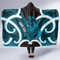 Kikorangi Aotearoa Atua Tumatauenga Personalised Hooded Blanket Maori God Of War Tiki With Taiaha LT14 One Size Blue - Polynesian Pride