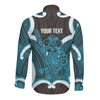 Kikorangi Aotearoa Atua Tumatauenga Personalised Long Sleeve Button Shirt Maori God Of War Tiki With Taiaha LT14 - Polynesian Pride