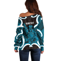 Kikorangi Aotearoa Atua Tumatauenga Personalised Off Shoulder Sweater Maori God Of War Tiki With Taiaha LT14 - Polynesian Pride