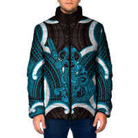 Kikorangi Aotearoa Atua Tumatauenga Personalised Padded Jacket Maori God Of War Tiki With Taiaha LT14 Men Blue - Polynesian Pride
