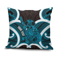 Kikorangi Aotearoa Atua Tumatauenga Personalised Pillow Cover Maori God Of War Tiki With Taiaha LT14 Blue - Polynesian Pride