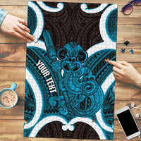 Kikorangi Aotearoa Atua Tumatauenga Personalised Puzzle Maori God Of War Tiki With Taiaha LT14 Blue - Polynesian Pride