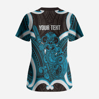 Kikorangi Aotearoa Atua Tumatauenga Personalised Scrub Top Maori God Of War Tiki With Taiaha LT14 - Polynesian Pride