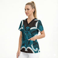 Kikorangi Aotearoa Atua Tumatauenga Personalised Scrub Top Maori God Of War Tiki With Taiaha LT14 - Polynesian Pride