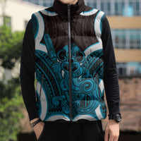 Kikorangi Aotearoa Atua Tumatauenga Personalised Sleeveless Puffer Jacket Maori God Of War Tiki With Taiaha LT14 - Polynesian Pride