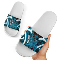 Kikorangi Aotearoa Atua Tumatauenga Personalised Slide Sandals Maori God Of War Tiki With Taiaha LT14 - Polynesian Pride