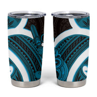 Kikorangi Aotearoa Atua Tumatauenga Tumbler Cup Maori God Of War Tiki With Taiaha LT14 Blue - Polynesian Pride