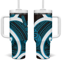 Kikorangi Aotearoa Atua Tumatauenga Tumbler With Handle Maori God Of War Tiki With Taiaha LT14 One Size: 40 oz Blue - Polynesian Pride