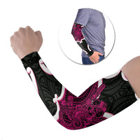 Mawhero Aotearoa Atua Tumatauenga Personalised Arm Sleeves Maori God Of War Tiki With Taiaha LT14 Set of 2 Pink - Polynesian Pride