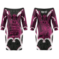 Mawhero Aotearoa Atua Tumatauenga Personalised Couples Matching Off The Shoulder Long Sleeve Dress and Hawaiian Shirt Maori God Of War Tiki With Taiaha LT14 - Polynesian Pride