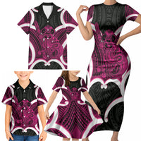 Mawhero Aotearoa Atua Tumatauenga Personalised Family Matching Short Sleeve Bodycon Dress and Hawaiian Shirt Maori God Of War Tiki With Taiaha LT14 - Polynesian Pride