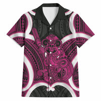 Mawhero Aotearoa Atua Tumatauenga Personalised Hawaiian Shirt Maori God Of War Tiki With Taiaha LT14 Pink - Polynesian Pride