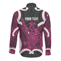 Mawhero Aotearoa Atua Tumatauenga Personalised Long Sleeve Button Shirt Maori God Of War Tiki With Taiaha LT14 - Polynesian Pride