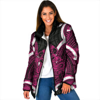 Mawhero Aotearoa Atua Tumatauenga Personalised Padded Jacket Maori God Of War Tiki With Taiaha LT14 Women Pink - Polynesian Pride