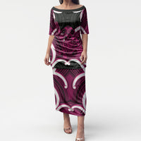 Mawhero Aotearoa Atua Tumatauenga Personalised Puletasi Maori God Of War Tiki With Taiaha LT14 Long Dress Pink - Polynesian Pride