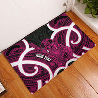 Mawhero Aotearoa Atua Tumatauenga Personalised Rubber Doormat Maori God Of War Tiki With Taiaha LT14 - Polynesian Pride