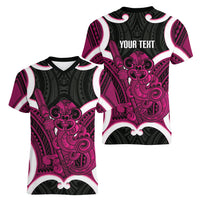 Mawhero Aotearoa Atua Tumatauenga Personalised Women V-Neck T-Shirt Maori God Of War Tiki With Taiaha LT14 - Polynesian Pride