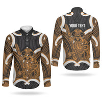 Karaka Aotearoa Atua Tumatauenga Personalised Couples Matching Mermaid Dress and Long Sleeve Button Shirt Maori God Of War Tiki With Taiaha LT14 - Polynesian Pride