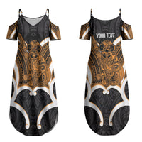 Karaka Aotearoa Atua Tumatauenga Personalised Couples Matching Summer Maxi Dress and Hawaiian Shirt Maori God Of War Tiki With Taiaha LT14 - Polynesian Pride