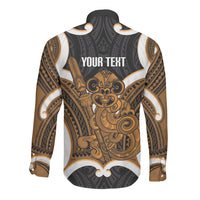 Karaka Aotearoa Atua Tumatauenga Personalised Long Sleeve Button Shirt Maori God Of War Tiki With Taiaha LT14 - Polynesian Pride