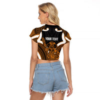 Karaka Aotearoa Atua Tumatauenga Personalised Raglan Cropped T Shirt Maori God Of War Tiki With Taiaha LT14 - Polynesian Pride
