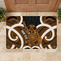 Karaka Aotearoa Atua Tumatauenga Personalised Rubber Doormat Maori God Of War Tiki With Taiaha LT14 Orange - Polynesian Pride