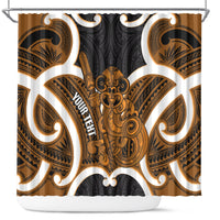Karaka Aotearoa Atua Tumatauenga Personalised Shower Curtain Maori God Of War Tiki With Taiaha LT14 Orange - Polynesian Pride