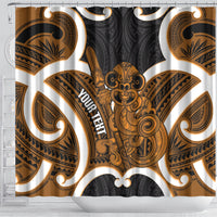 Karaka Aotearoa Atua Tumatauenga Personalised Shower Curtain Maori God Of War Tiki With Taiaha LT14 - Polynesian Pride