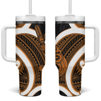 Karaka Aotearoa Atua Tumatauenga Tumbler With Handle Maori God Of War Tiki With Taiaha LT14 One Size: 40 oz Orange - Polynesian Pride