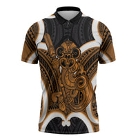 Karaka Aotearoa Atua Tumatauenga Personalised Zipper Polo Shirt Maori God Of War Tiki With Taiaha LT14 Orange - Polynesian Pride