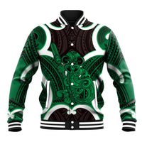 Kakariki Aotearoa Atua Tumatauenga Personalised Baseball Jacket Maori God Of War Tiki With Taiaha LT14 Unisex Green - Polynesian Pride