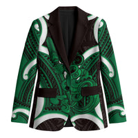 Kakariki Aotearoa Atua Tumatauenga Personalised Blazer Maori God Of War Tiki With Taiaha LT14 Unisex Green - Polynesian Pride