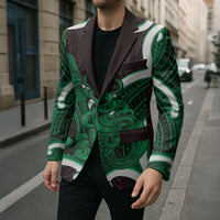 Kakariki Aotearoa Atua Tumatauenga Personalised Blazer Maori God Of War Tiki With Taiaha LT14 - Polynesian Pride