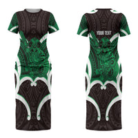 Kakariki Aotearoa Atua Tumatauenga Personalised Couples Matching Short Sleeve Bodycon Dress and Long Sleeve Button Shirt Maori God Of War Tiki With Taiaha LT14 - Polynesian Pride