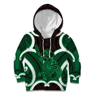 Kakariki Aotearoa Atua Tumatauenga Personalised Kid Hoodie Maori God Of War Tiki With Taiaha LT14 Hoodie Green - Polynesian Pride