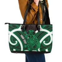 Kakariki Aotearoa Atua Tumatauenga Personalised Leather Tote Bag Maori God Of War Tiki With Taiaha LT14 - Polynesian Pride