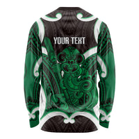 Kakariki Aotearoa Atua Tumatauenga Personalised Long Sleeve Shirt Maori God Of War Tiki With Taiaha LT14 - Polynesian Pride