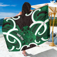 Kakariki Aotearoa Atua Tumatauenga Personalised Sarong Maori God Of War Tiki With Taiaha LT14 One Size 44 x 66 inches Green - Polynesian Pride