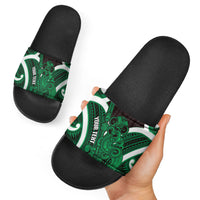 Kakariki Aotearoa Atua Tumatauenga Personalised Slide Sandals Maori God Of War Tiki With Taiaha LT14 - Polynesian Pride
