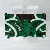 Kakariki Aotearoa Atua Tumatauenga Personalised Tablecloth Maori God Of War Tiki With Taiaha LT14 Green - Polynesian Pride