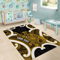 Kowhai Aotearoa Atua Tumatauenga Personalised Area Rug Maori God Of War Tiki With Taiaha LT14 - Polynesian Pride