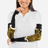 Kowhai Aotearoa Atua Tumatauenga Personalised Arm Sleeves Maori God Of War Tiki With Taiaha LT14 - Polynesian Pride