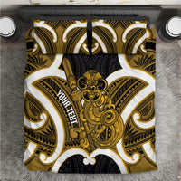 Kowhai Aotearoa Atua Tumatauenga Personalised Bedding Set Maori God Of War Tiki With Taiaha LT14 Yellow - Polynesian Pride